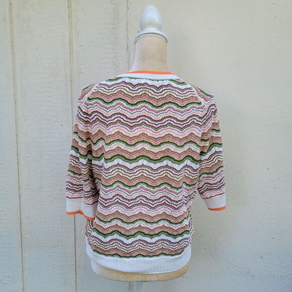 Veronica Beard knit button front cardigan  multi colored Shrt Slv Sz XL Preppy - Picture 3 of 4
